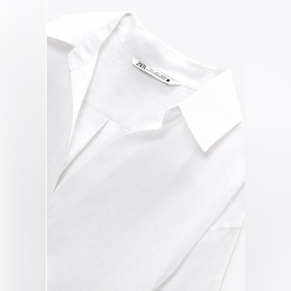 ZARA Asymmetric hem linen shirt - Picture 4 of 6